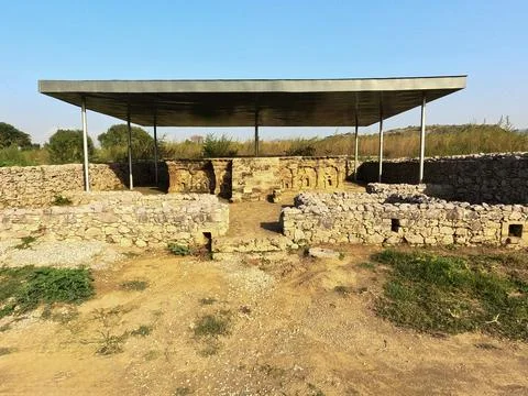 Double headed eagle stupa view in Sirkap Taxila Pakistan Stock Photos