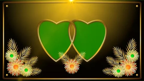 Double heart frame flower ornament green screen background Stock Footage 297089986