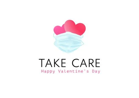 A double heart symbol with mask vector on white background Stock Illustration