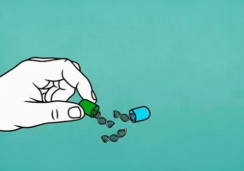 Double helices inside medicine capsule Stock Illustration