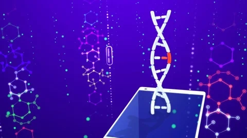 Double helix molecule, gene structure, edit element, smartphone display Stock Footage 123906298