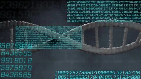 Double-helix shifting and rotating on data input, cyan panels sliding to reveal Stock Footage 335732082
