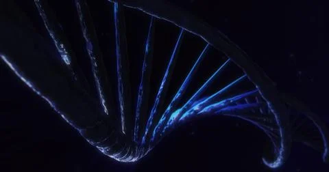 Double helix. Spiral DNA structure in blue. Abstract background イラスト素材