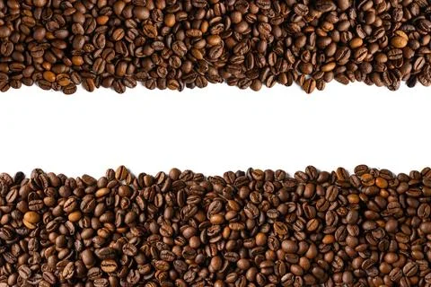 Double Horizontal Frames of Roasted Coffee Beans on White Stock Photos