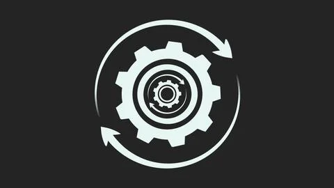 A double isolated white gear icon with rotating arrows around it, symbolizi.. Stock Illustration