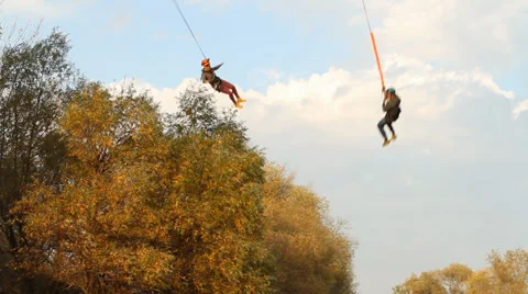 Double jump from the bridge Stock Footage 34363603