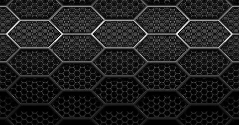 Double layer black, shiny round hexagon honeycomb grid grill background with  Stock Illustration