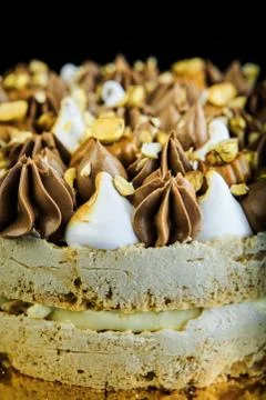 Double layer Kiev cake with cream and nuts 写真素材