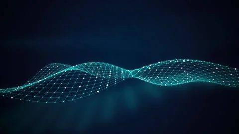 Double layer wave mesh glowing nodes seamless loop abstract background Stock Footage 344799257