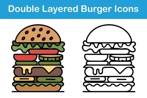 Double Layered Burger Icons – Vector Food Stack Illustration Stock Illustration