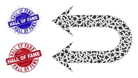 Double Left Arrow Mosaic of Debris with Hall of Fame Textured Stamps Stock Illustration