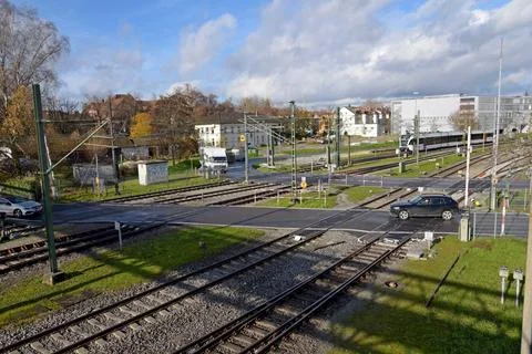 Double level crossing at former border, Konstanz, Switzerland/Germany Stock Photos
