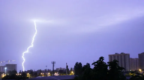 Double lightning in the night city Stock Footage 27330872