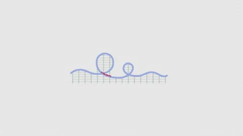 Double loop roller coaster track with carriage train 2D cartoon animation Stock Footage 347589511