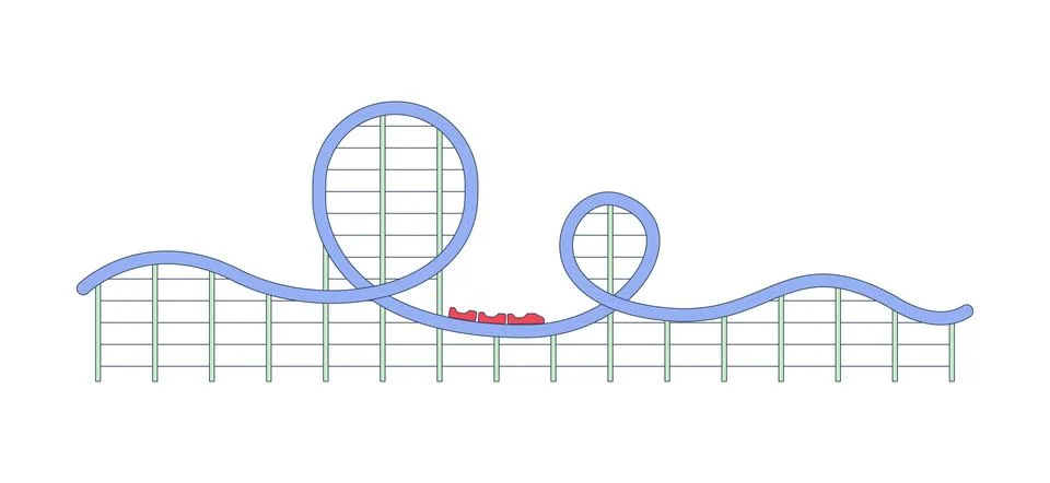 Double loop roller coaster track with carriage train 2D cartoon clip art Stock-Illustration