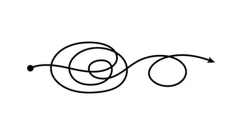 Double loop tangled arrow line going from one point in tangle scribble doodle 스톡 일러스트