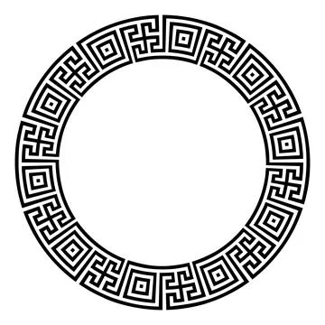 Double meander pattern, made of squares and crosses, circle frame Stock Illustration