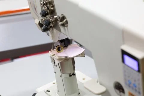 Double needle post bed stitch machine close up Stock Photos