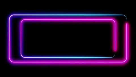 Double neon frame purple and cyan lights motion loops square on black background Stock Footage 265198044
