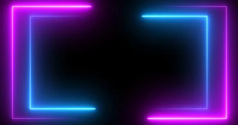 Double neon rectangles outlines moving with empty copyspace in black. Squar.. Stock Illustration
