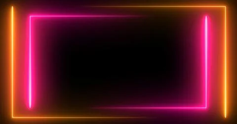 Double neon rectangles outlines moving with empty copyspace in black. Squar.. Stock Illustration