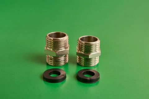 Double nipples with an external thread for connecting pipeline elements and.. Stock Photos