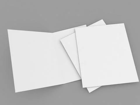 Double open brochure mockup and sheets of paper on grey background . Stock Illustration