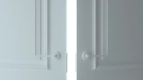 Double open white door on white background. Door opens and fills the space wi Stock Footage 149182691