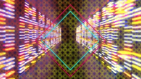 Double-outlined neon diamond shape being centered, with light streaks extending Video stock 309284934