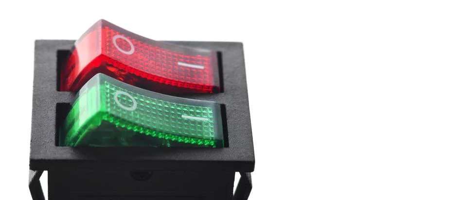 Double push button switch, red-green switch, Foto stock