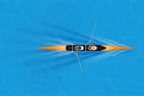 Double Racing shell with mixed paddlers Stock Illustration