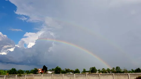 Double rainbow appear at raining lanscape sky beautiful natural phenomenal Stock Footage 194009093