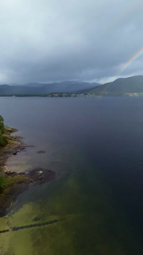 Double rainbow, drone flight over water! Stock-Footage 319476505