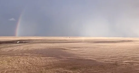 Double Rainbow Lightning Storm Over Wheat Field Stock Footage 69184217