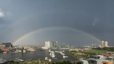 Double Rainbow Over Baltimore's Inner Harbor Time Lapse Video stock 82053837