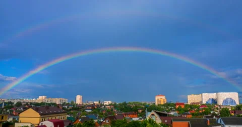 Double rainbow over the city Stock Footage 159060762