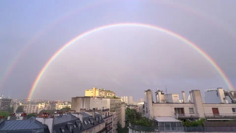 Double Rainbow Over Paris Skyline After Storm Stock Footage 338107356