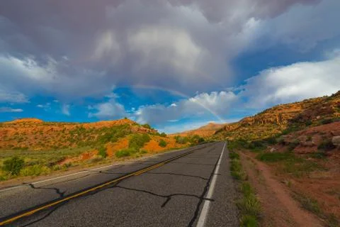 Double Rainbow over the road Stock Photos