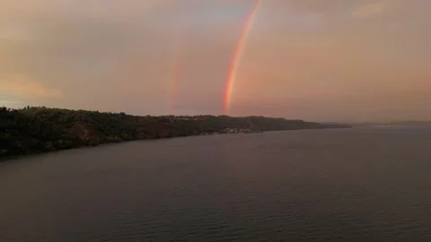 Double rainbow over water  Stock Footage 294707672