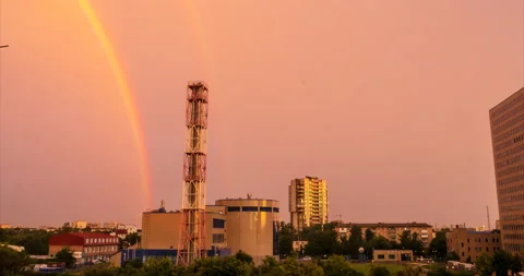 Double rainbow pink evening Stock Footage 113275170
