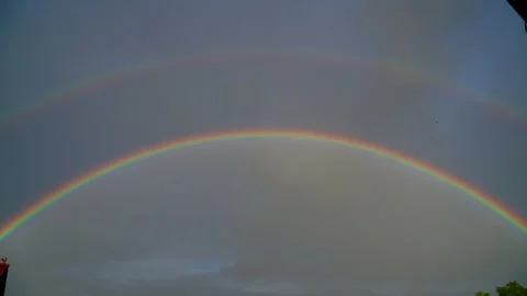 Double rainbow in the sky. Dark sky in the background Video stock 313669358