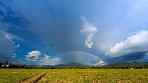 Double Rainbows On Rainy Sky 4K Time Lapse (zoom in) Stock Footage 76610997