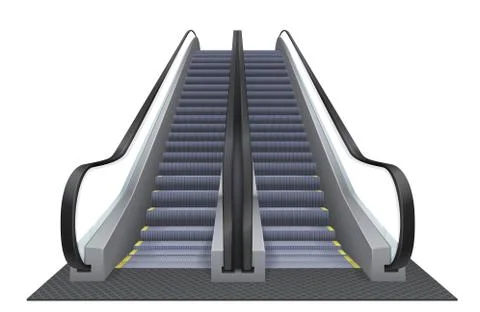 Double realistic vector escalator isolated on the white background. Up moving Illustrazione stock