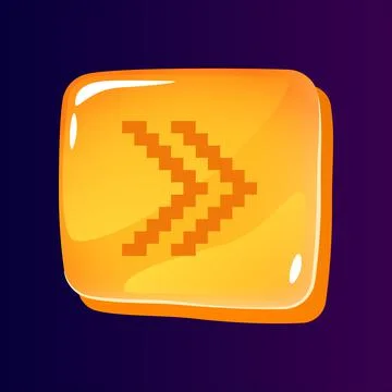 Double right side arrow glossy ui button with pixelated icon Stock Illustration