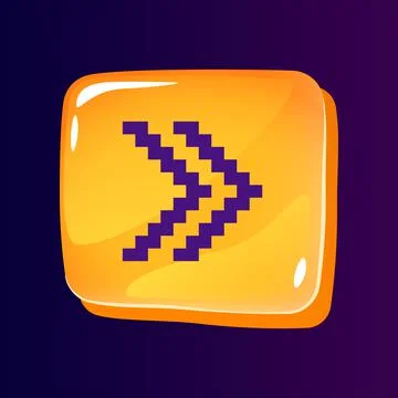 Double right side arrow glossy ui button with pixelated color icon Illustrazione stock