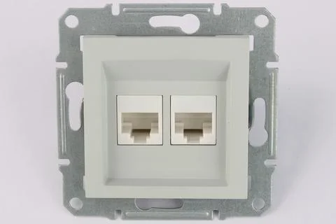 Double RJ-45 socket for connecting the Internet with installation in the wall Foto stock