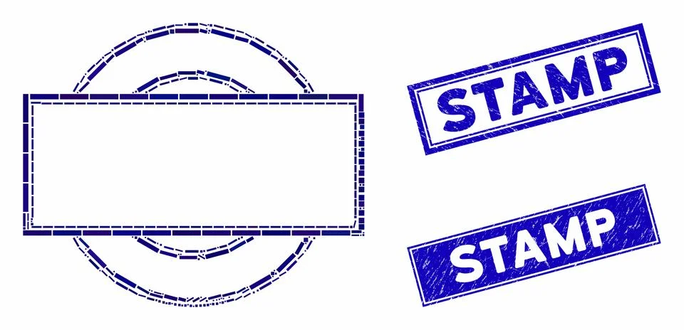Double Round and Rectangle Frame Mosaic and Grunge Rectangle Seals イラスト素材