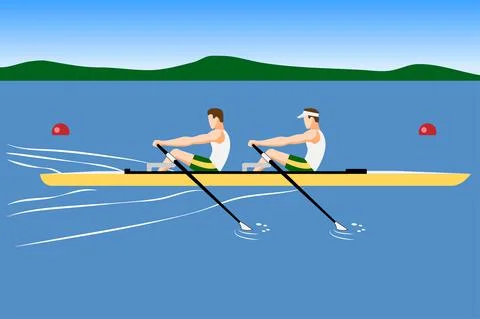 Double scull rowboat team training or competition Stock Illustration