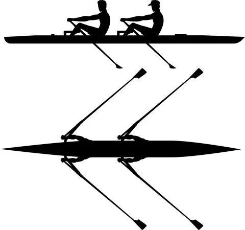 Double scull rowboat team training before competition, black silhouette Stock Illustration