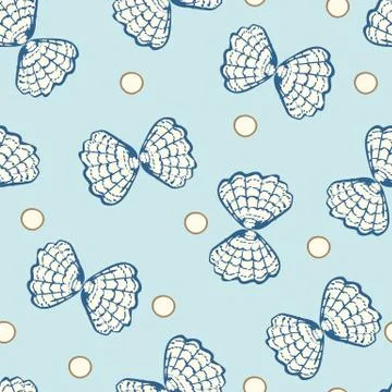 Double seashells and pearls surface print design on pastel blue background Stock Illustration
